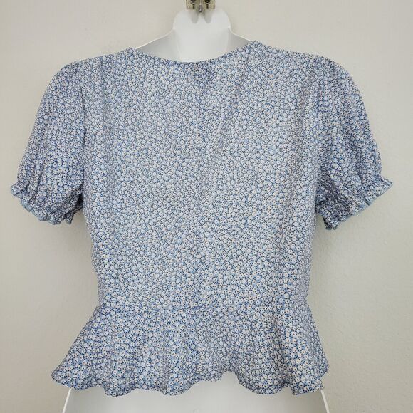 Princess Polly Women's Babydoll Top 4 Blue Floral Jamia Peplum Milkmaid Cottage - Picture 7 of 9